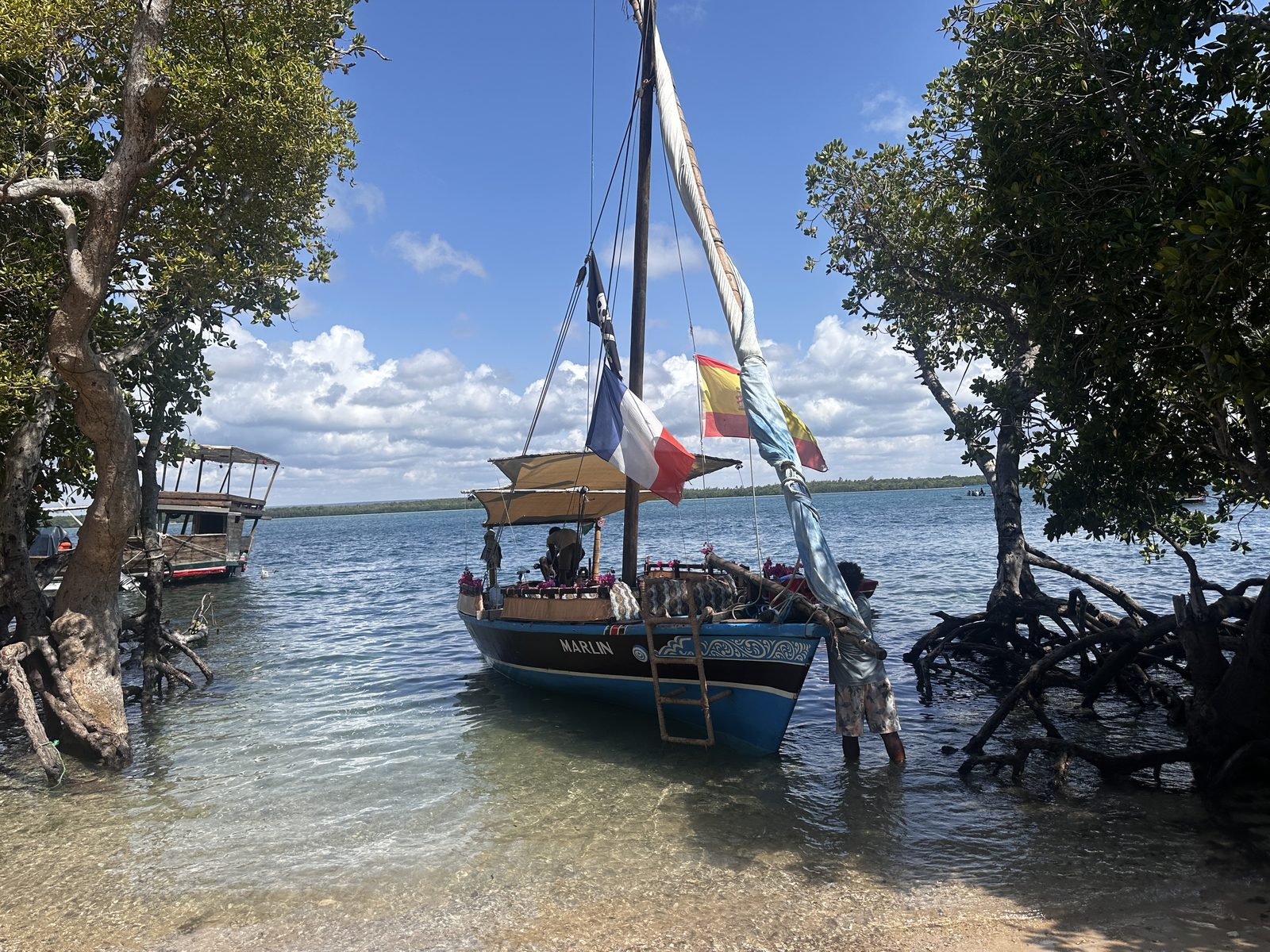 Il dhow ormeggiato tra le mangrovie